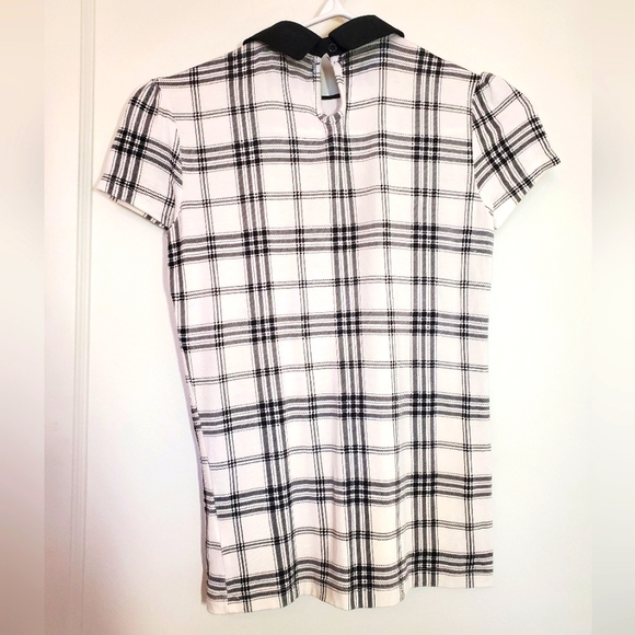 Black and White Plaid Collard T-Shirt Size XS - Picture 2 of 2
